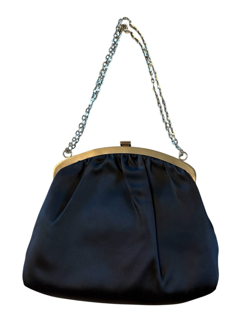 HL USA Black Satin Evening Clutch | Vintage Gold Frame Purse